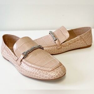 Vince Camuto Pink croc embossed leather loafer with silver-tone bamboo hardware